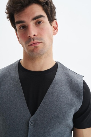 Arma Erkek Slim Fit Triko Yelek %100 Pamuk Pima Cotton Düğmeli, V Yaka, Basic Stil K9kro0853 Gri