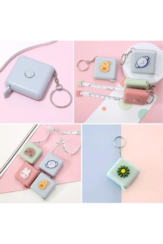 Ollevra Sevimli Çanta Boy Anahtarlıklı Mezura Yumuşak Stickerli 150 Cm Uzunluğunda Pratik Taşınabilir