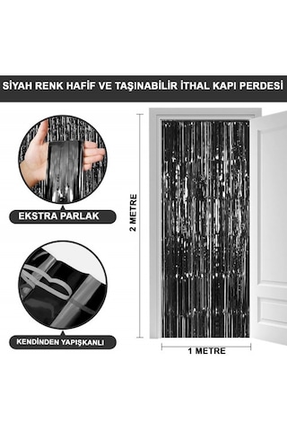 Büro Ev Ofis Etkinik Dekoru İçin 1x2mt Siyah Metalize Parlak Saçaklı Arka Fon Perde Diğer