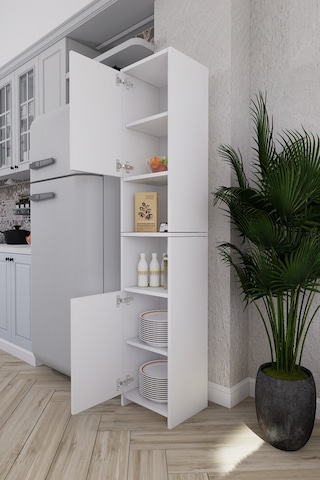 Fella 6 Raflı Çok Amaçlı Dekoratif Mutfak Dolabı Beyaz Beyaz