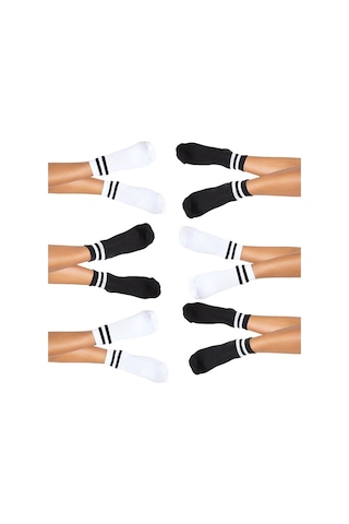Hepsine Rakip Unisex Çizgili Pamuklu Tenis Ekonomik Spor Kısa Çorap 6'lı
