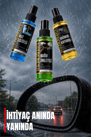 Kışlık 3'lü Oto Bakım Sprey Set Buğu Önleyici Buz Cözücü Yağmur Kaydırıcı 3x125ml