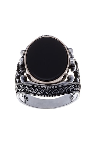 Nagiss 925 Ayar Gümüş Oniks Taşlı Çapa Detaylı Erkek Yüzük