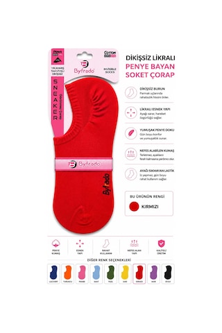 Uğur İnci Dikişsiz Likralı Penye Bayan Soket Çorap Renkli Seri Esnek, Yumuşak Dokulu, Günlük Kullanım Sneaker Çorabı 6 Kırmızı