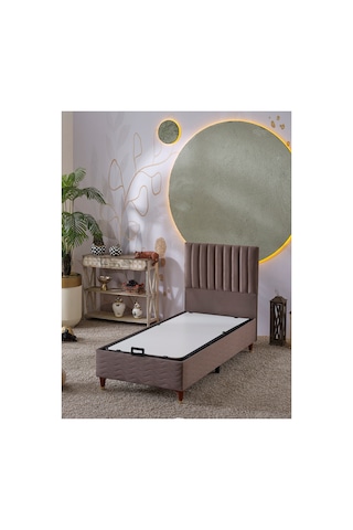 Beehanem Ezgi Kahverengi 90x190 Tek Kişilik Depolama Alanlı Yatak + Baza + Başlık Seti Premium 3'lü 90 x 190