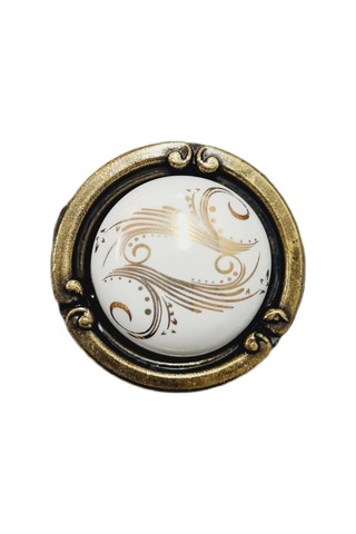 Porselen Düğme Kulp Metal Antiksarı Motifli / 5 Adet Antik