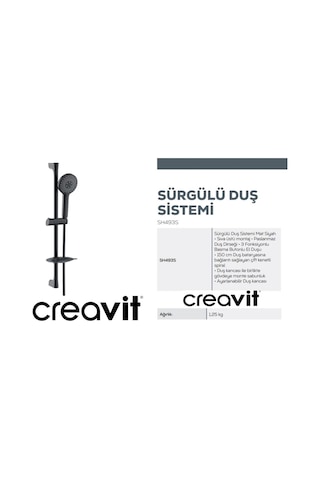 Creavit Sürgülü Duş Seti Siyah Mat Sh493S Siyah