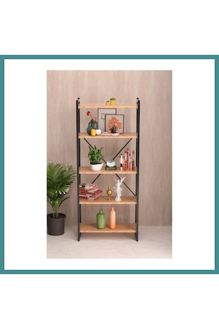 Trendexa 5 Raflı Metal Kitaplık Ceviz 180 Cm Mac
