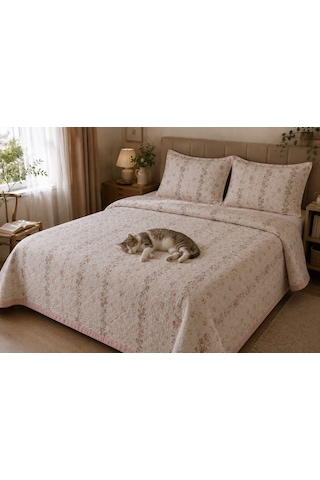 Kapreo Home Flower Collection Çift Kişilik Pamuk Pike Seti Krem 200x230 Çok Renkli
