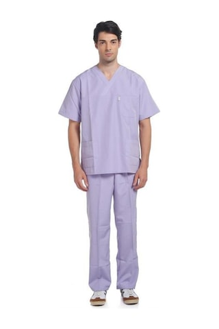 V Yaka Takım Kısa Kol Lila