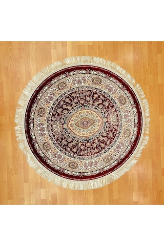 Yuvarlak Madalyon Desenli 200 X 200 Cm İpek Halı Bordo