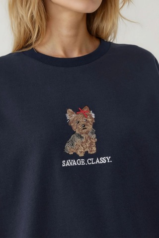 Hiccup İşlemeli Yuvarlak Yaka Sweatshirt Lacivert