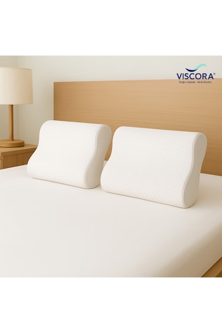 Vıscora Ortopedik Visco Boyun Ve Omurga Destek Yastığı Yan Ve Sırt Üstü Uyku İçin Ergonomik Beyaz