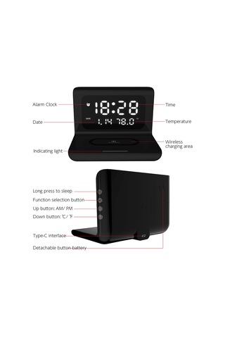 Leezsing "3'ü 1 Arada Akıllı Saat: Kablosuz Şarj, Termometre Ve Alarm Özellikli"