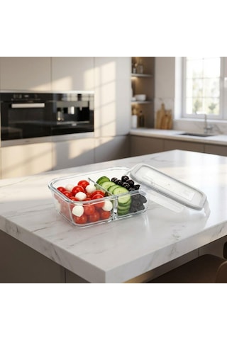 Selka Home Sofia 700 Ml. 2 Bölmeli Cam Saklama Kabı Şeffaf