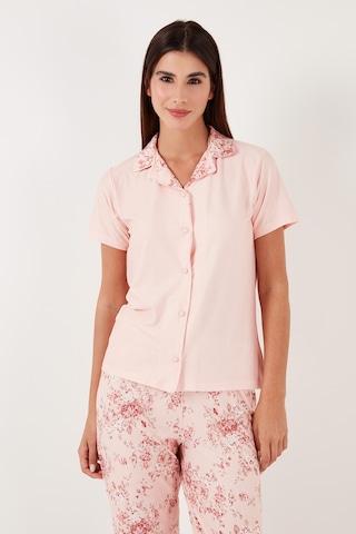 Lela Regular Fit Gömlek Yaka Kısa Kollu Bayan Pijama Takımı 65730101 Somon