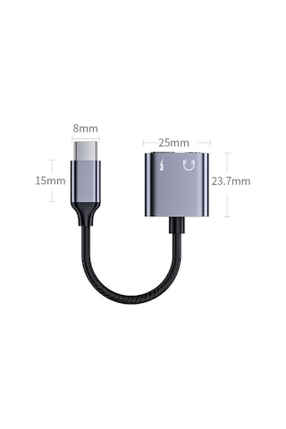 Type-C To 3.5mm Stereo Kulaklık Şarj Çevirici Dönüştürücü Adaptör Aux Ses Kablosu