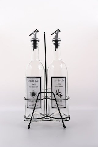 Jenisa Standlı Etiketli Akıtmaz Yağdanlık Yağlık 2 Adet 750 ML Siyah - Şeffaf