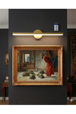 Teknozeel Modern Dekoratif Led Günışığı Duvar Ayna Resim Aplik Aydınlatma 38cm Eskitme Pil Dahildir Gold Sarı