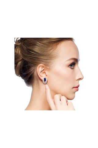 1,44 Karat Pırlantalı Safir Küpe
