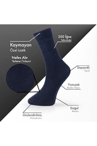 Saf Bambu Erkek Soket Uzun Düz Lacivert Çorap Dikişsiz Premium Kutulu 6'lı L5952aznb Softaura