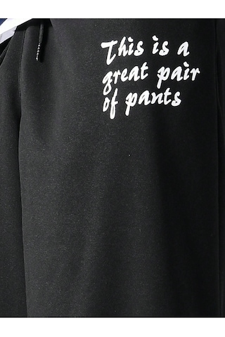 Great Pair Eşofman Altı Jogger - Siyah Baskılı Lastik Paça Yüksel Bel Siyah