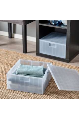 Kapaklı Kutu, Şeffaf Gri-mavi, 33x33x16.5 Cm Gri