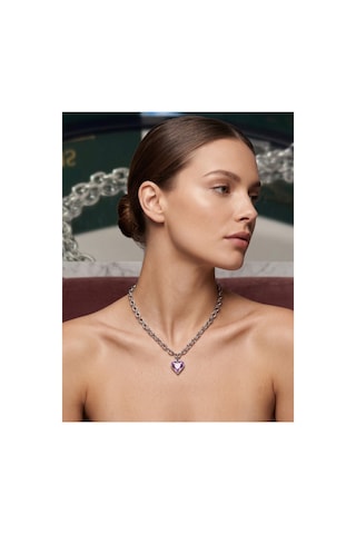 Dual Tone Heart Crystal Kolye Gümüş