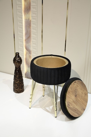 Bianco Metal Ayaklı Puflu Zigon Sehpa Altın Siyah Gold Black