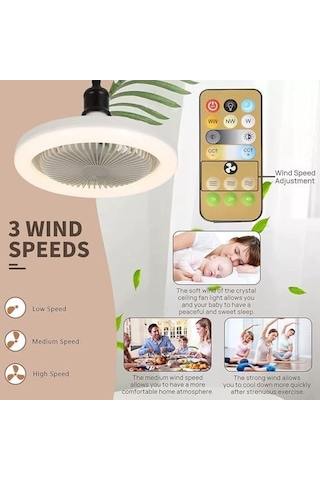 E27 Led Işıklı Sessiz Tavan Vantilatörü, Ayarlanabilir Renk Sıcaklığı, Kısılabilir Fan Lambası, Ayarlanabilir Fan Hızları, Zamanlayıcılı, Uzaktan Kumandalı, Fanlı Tavan Lambası