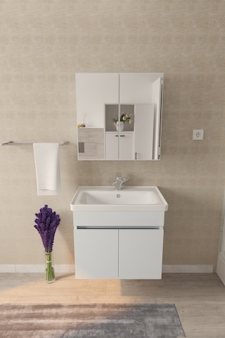 Tokyo 65 Cm Banyo Dolabı Takımı Aynalı Mdf Gövde Seramik Lavabolu