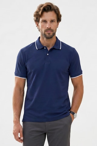 Tudors Erkek Regular Fit Klasik Kesim %100 Pamuk Kısa Kollu Çizgi Detaylı Lacivert Polo Yaka Tişört-50851