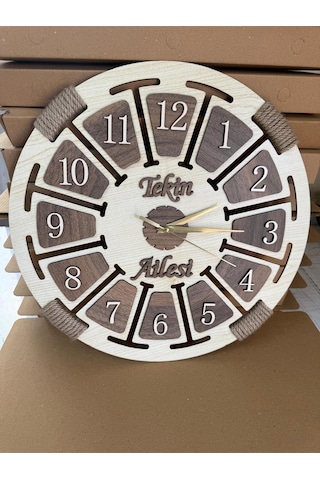 Kişiye Özel İsimli Ahşap Dekoratif Halatlı Duvar Saati ÇOk Renkli