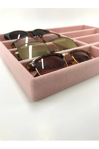 Yerli Üretim New York Model Süet Kumaş Pembe Renk Bölmeli Çekmece Içi Gözlük Standı Çok Renkli