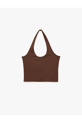 Koton Halter Yaka Kolsuz Pamuklu Crop Bluz Kahverengi 6sal30055ık Kahve
