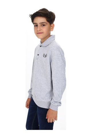 Toontoy Erkek Çocuk Polo Yaka Tnty Baskılı Sweatshirt Gri Melanj