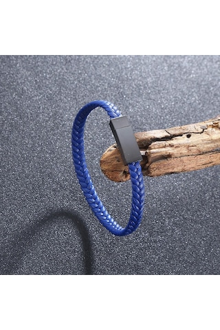 Kadınlar Erkekler İçin Basit Paslanmaz Çelik Bileklik Hakiki Örgü Deri Bilezikler Özel Doğum Günü Partisi Çift Takısı Hediye Mavi