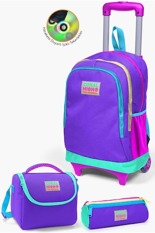 Coral High Kids Mor Renk Detaylı Çekçekli 3 Lü Okul Çanta Seti Set0123934