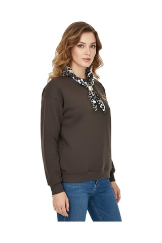 Baglan Kadın Spor Sıfıryaka Sweatshirt Fular Lı Bgl-st05062 Kahverengi