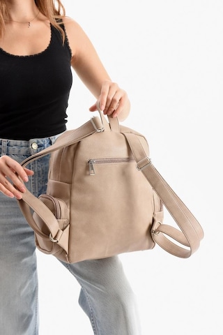 Baginn Suni Deri Kadın Sırt Çantası 38 28 Cm Mega Bag Günlük Kullanıma Uygun Çok Cepli İçi Astarlı Krem