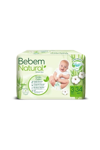 Bebem Natural Bebek Bezi 3 Numara Midi 34 Adet Bebem Natural Bebek Bezi 3 Numara Midi 34 Adet