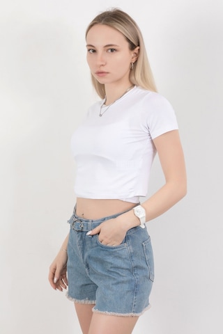 Giysa Kadın Bisiklet Yaka Pamuklu Basic T-shirt Beyaz Ms0000102 Beyaz
