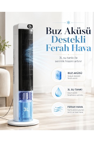 70w Buz Akülü Kule Tipi Vantilatör / Uzaktan Kumandalı / 3l Su Hazneli / 24 Saat Zaman Ayarlı Fan