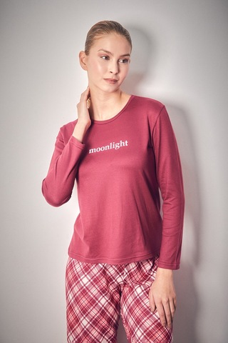 Fullamoda Moonlight Yazı Baskılı Bisiklet Yaka 2 Li Pijama Takımı 24mıcg631216550-mürdüm MÜRDÜM