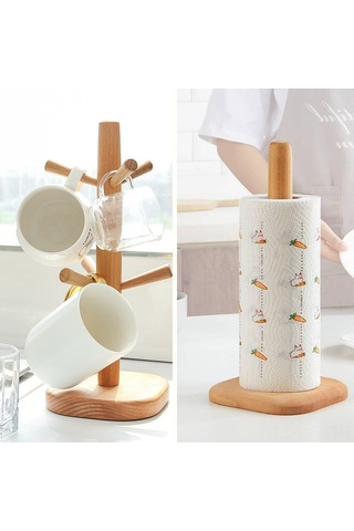 Youtek Jujube Ahşap Altı Tırnaklı Organizer: Bardak, Mücevher, Kağıt Rulo Depolama, Ters Takım Bardak Sulama Özelliği Diğer