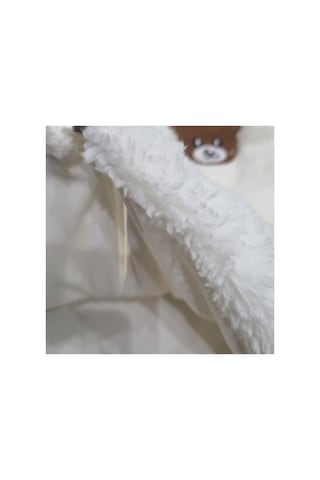Uğur Bebe Krem Renk Astarlı Unisex Peluş Kapüşonlu Ayıcık Nakışlı Bebek Hırkası Yumuşacık Ve Sıcak Tutar Krem Krem