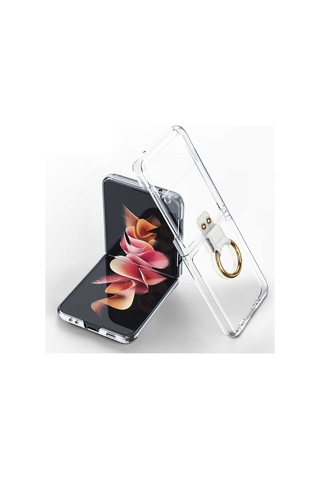 Samsung Galaxy Uyumlu Z Flip 3 Kilif Zore Yüzüklü Kipta Kapak-Renksiz 529910621