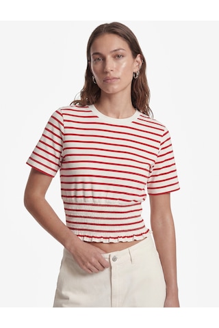 Koton Koton X Sibil Çetinkaya - Slim Fit Gipeli Bisiklet Yaka Kısa Kollu Çizgili Denizci Tişörtü Kırmızı Çizgili 6sak50034uk