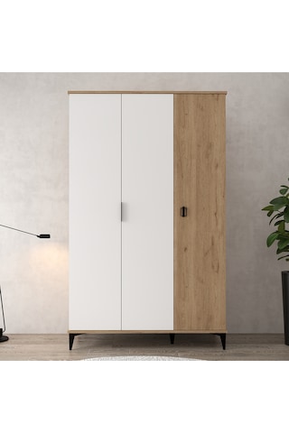 6303 Neva 3 Kapılı 200 Cm Gizli Çekmeceli Gardırop , Elbise Dolabı , Genç Odası Beyaz Sepet