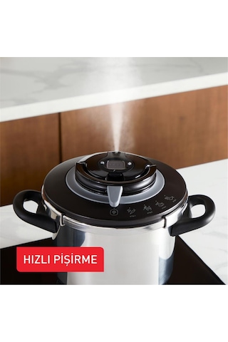 Tefal P4550731 Clipso+ Chef 4 Pişirme Programlı 6 Litre Düdüklü Siyah